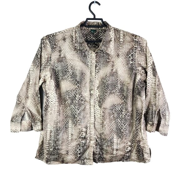 Womens Lauren Ralph Lauren Shirt Blouse Snakeskin Button Down 3/4 Sleeve Size 2X - Picture 1 of 10